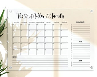 Wandkalender personalisiert, Acrylglas Kalender, Planer mit extra Checklist, Monatsplan, Wochenplan abwischbar, Organizer in A3 | A2 | A1