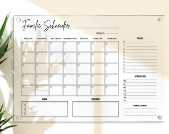 Familienplaner personalisiert, Acrylglas Kalender, Planer mit To-Do Liste, Monatsplan, Wochenplan abwischbar, Organizer in A3 | A2 | A1