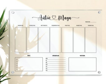 Personaliseerbare weekplanner - acrylglas kalender - weekkalender - acrylplanner - uitwisbare weekplanner - organizer in A3 | A2 | A1