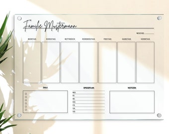 Personalisierbarer Familienplaner - Acrylglas Kalender - Wochenkalender - Acryl Planer - Wochenplaner abwischbar - Organizer in A3 | A2 | A1