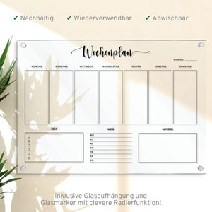 Wochenplan aus Acrylglas in A3, Wochenplaner für die Wand, Acryl Planer, Wandkalender abwischbar, Organizer, To Do Liste, Speiseplan