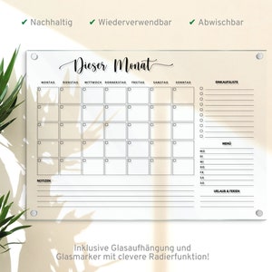 Monatsplaner aus Acrylglas in A3, Monatsplan für die Wand, Acryl Planer, Wandkalender abwischbar, Organizer, Einkaufsliste, Speiseplan .