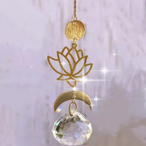 Lotus moon shaped  sun catcher Window Hanging Wind Chime,Gemstone Prism Ball Rainbow， Crystal Window Hanging