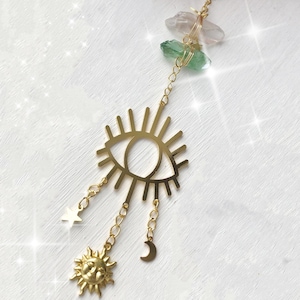 Evil eye sun sensor with Quartz Aura, sun catcher, interior decoration