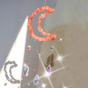 Natural stone crystal chime, moon prism pendant, dream sun catcher, rainbow hanging drop for outdoor garden