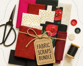 Glam Rose Fabric REMNANTS Bundle – Black, Red & Gold Quilting Cotton Pack.