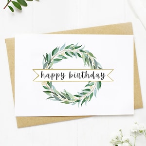 imprimable joyeux anniversaire | Étiquette cadeau d&#39;anniversaire | d&#39;anniversaire de verdure | Téléchargement numérique