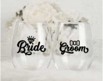Bride/Groom/Stemless Wine Glass/Wine Drinking/Wedding/Marriage