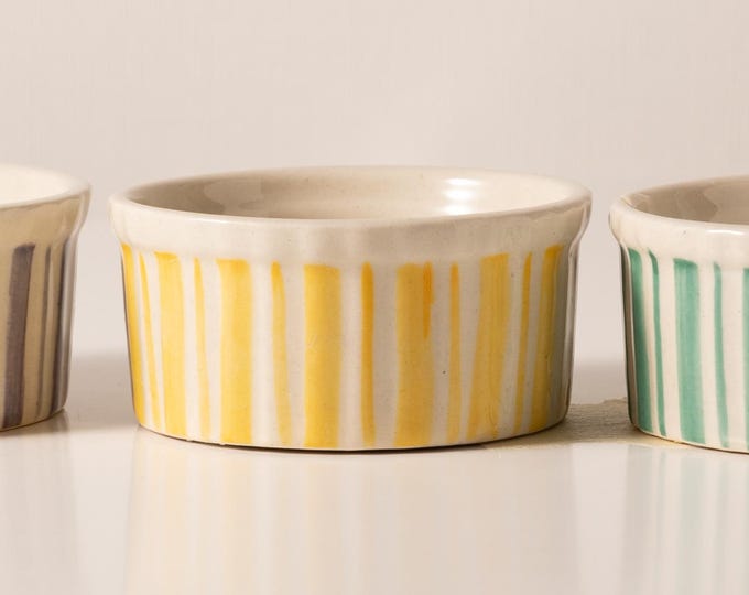 Hand-Painted Ceramic Ramekin Set | Striped Dessert Bowls, Sauce Serveware