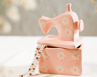 Charming Kawaii Pink Sewing Machine Trinket Box