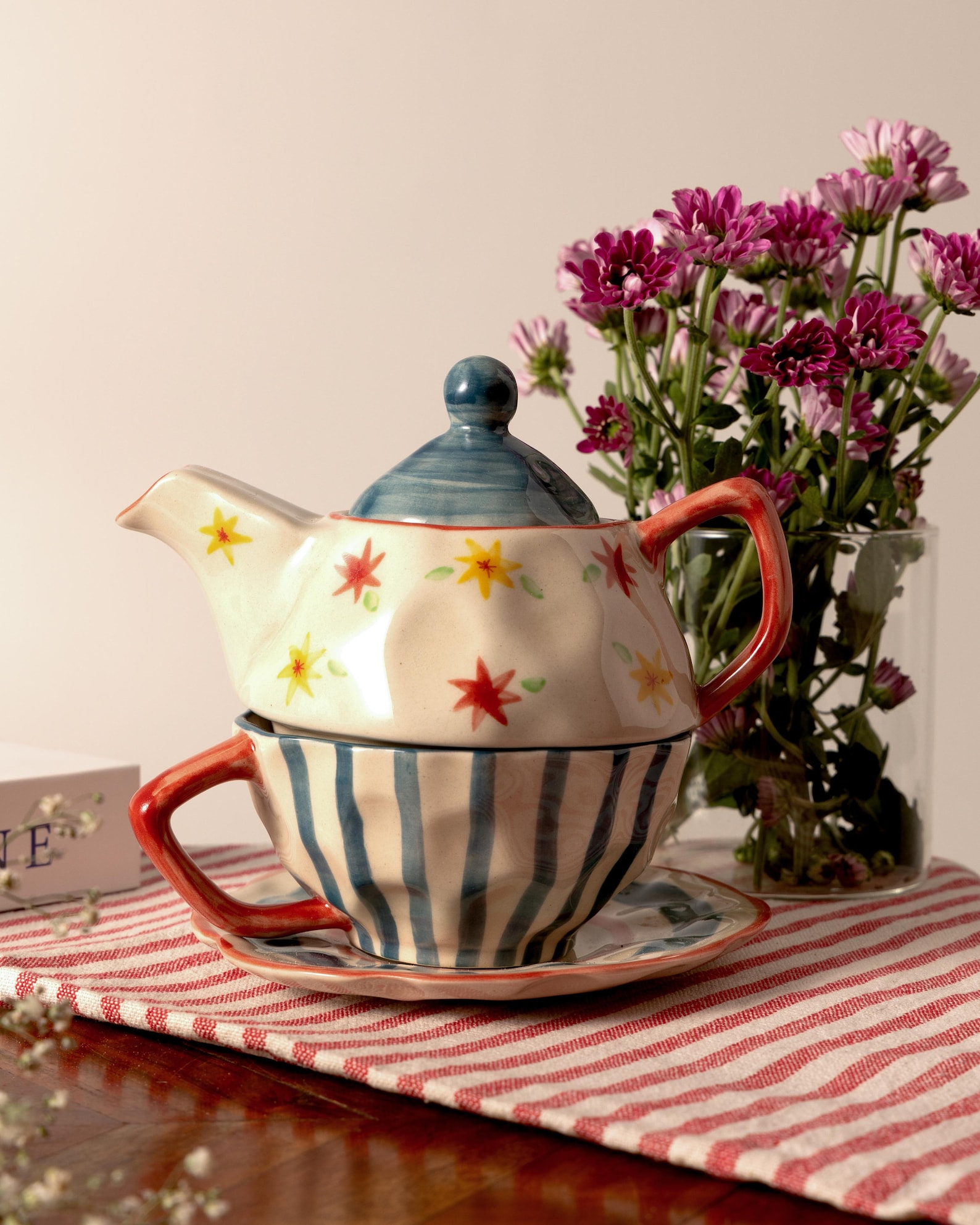 Hand-Painted Floral Ceramic Tea for One Set