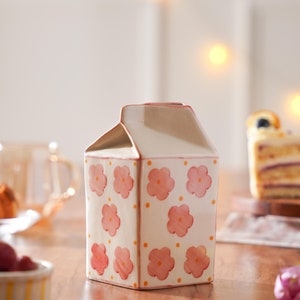Perfect Gift - Hand-Painted Ceramic Milk Carton Pink Vase