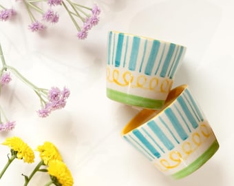 Bicchierini da shot in ceramica dipinti a mano: accessori da bar artigianali, set da 2