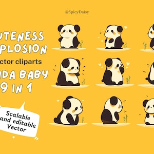 9 Panda transparente SVG PNG Clipart / Bebés Pandas Paquete Dibujos animados Animal Vector Conjunto Decoración de guardería Dibujo Imprimible Panda Bambú Ilustración