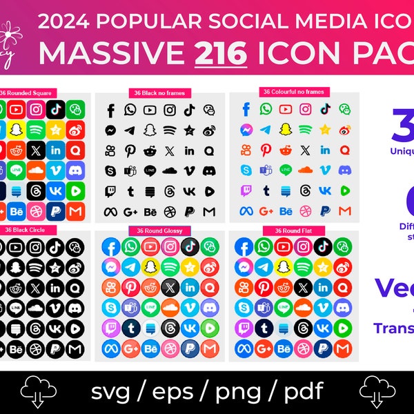 2024 Social Media SVG Social Media Icon pack Web Icons PNG web logo latest Social Icon bundle Web App vector Icon Bundle Newest social media