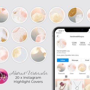 Pink Abstract Watercolor Instagram Highlight, Alcohol Ink Instagram Post, Golden Texture Instagram Highlight Set, Abstract Instagram Story
