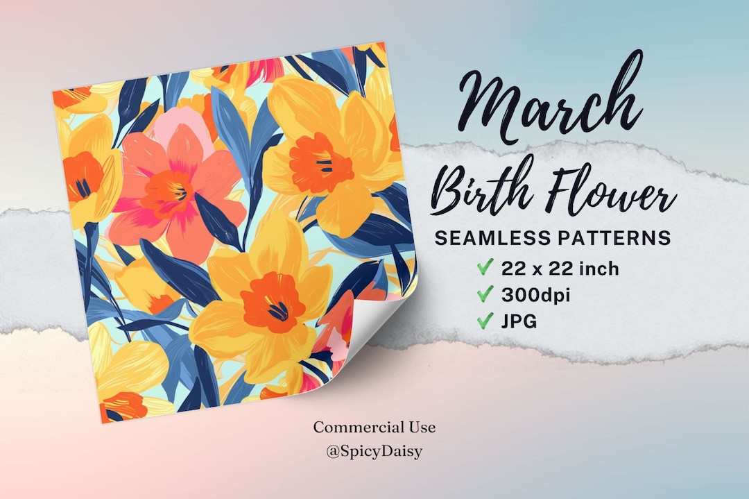 March Pattern Sample March Birth Flower Seamless Floral Pattern, Birth Month Mar Birth ...
