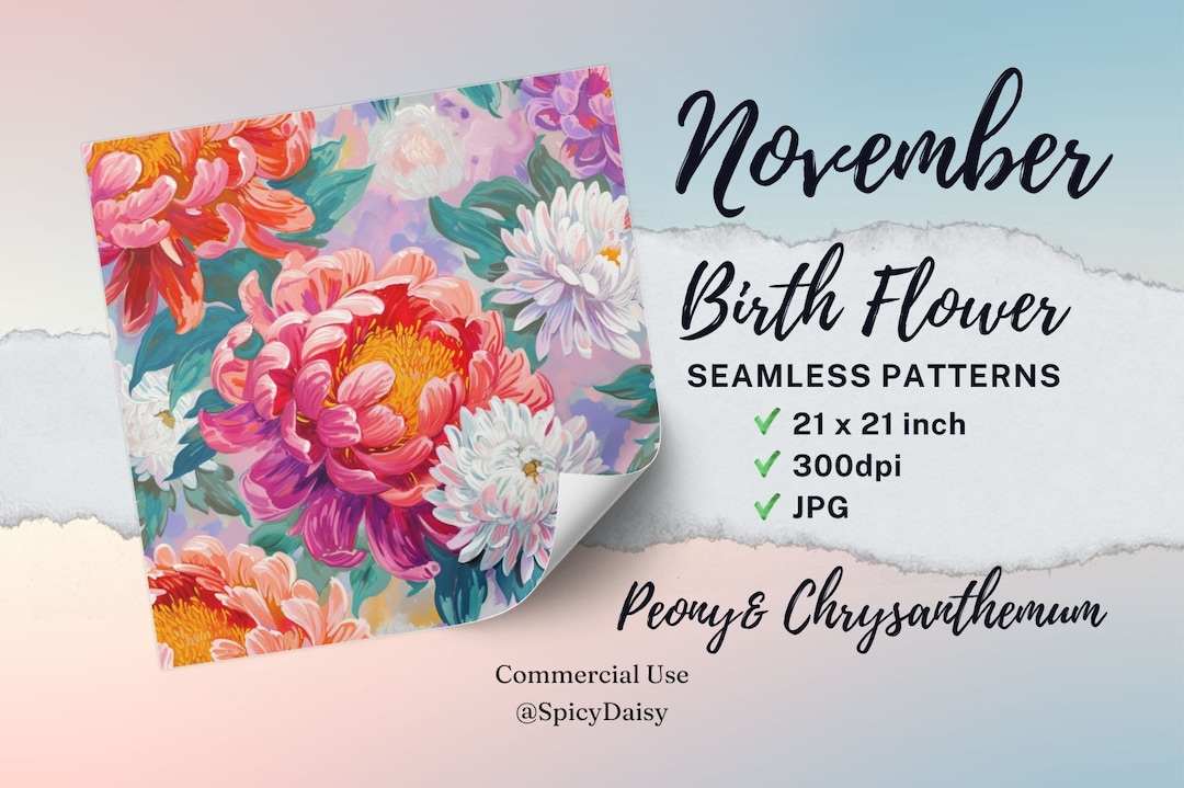 November Birth Flower Seamless Floral Pattern, Birth Month Nov DIY Gift ...