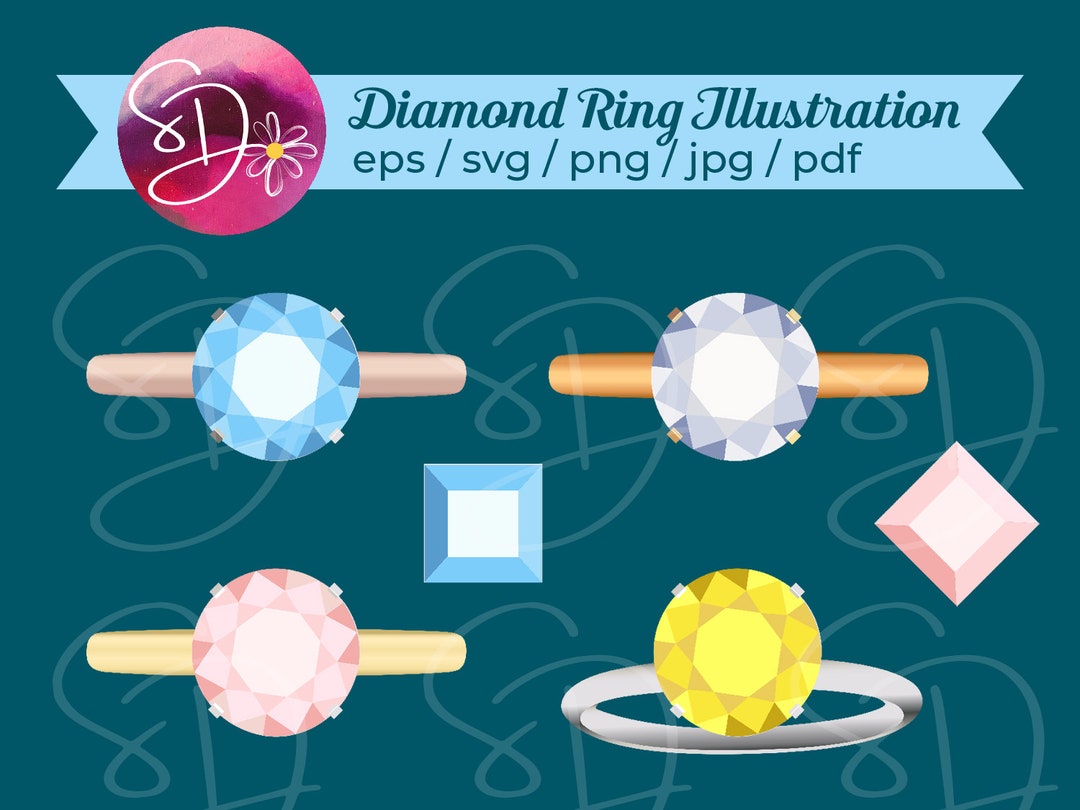 Diamond Ring Illustration Svg Eps Png | Diamonds Svg | Rings Svg ...