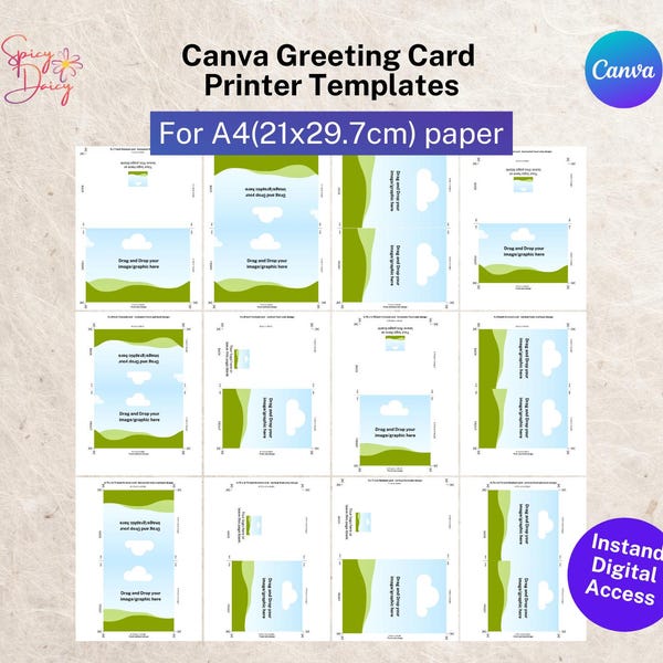 Sjablonen voor Canva-wenskaarten: afdrukbaar op A4-formaat (digitale download)