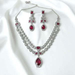 Conjunto de collar con diamantes americanos y rubíes / Joyería para fiestas indias
