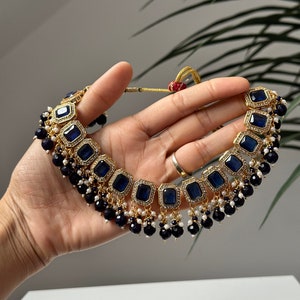 Dark blue choker necklace discount