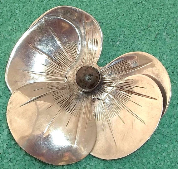 Huge Early Mexico Sterling Pansy Flower Brooch Pin - image 1