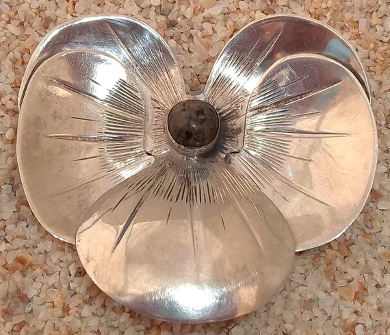 Huge Early Mexico Sterling Pansy Flower Brooch Pin - image 2