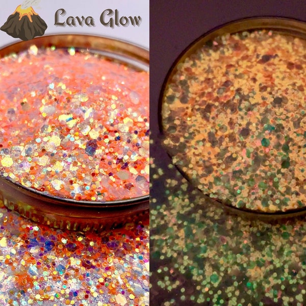 LAVA GLOW | Semi-Fluorescent Orange Glow in the Dark Chunky Mix Glitter for tumblers, snow globes, resin art, slime, body makeup, nail art