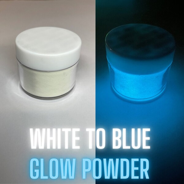 WHITE TO BLUE Glow Powder | Glow in the Dark Pigment for Epoxy Resin | Tumblers, Snow Globes, Resin Art, Nail Art, Slime | Epoxy Additive