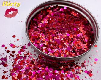 FLIRTY | Red and Fuchsia Pink Chunky Mix Glitter | 2 oz. bag | Glitter for Tumblers, Resin Art, Snow Globes, Crafts | Epoxy PET Glitter