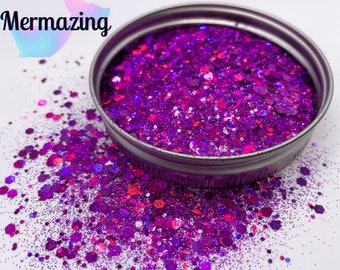 MERMAZING | Grape Purple Holographic Chunky Mix Glitter | High Quality Blend, Violet Mix Glitter for tumblers, snow globes, resin art, craft