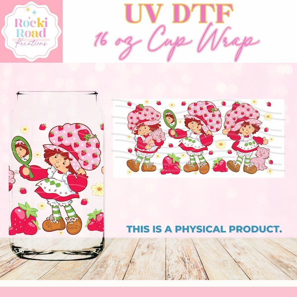 Berry Strawberry (531) |UV Dtf Cup Wrap 16oz. Glass | DIY Cup | Valentines Era | Cute Strawberry Girl | Gift for Her | Trendy Wraps | Retro