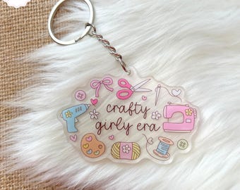 Crafty Girly Era Clear Acrylic Keychain Craft Room Bag Charm Key Accessory for Purse Backpack Key Fob Crafter Gift Double Sided