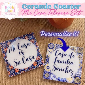 Personalized Mexican Talavera Ceramic Coaster Handcrafted Art Latina Hispanic Trendy Gift Mexican Modernism Home Kitchen Outdoor Patio Decor