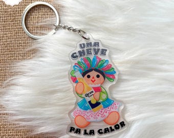 Una Cheve Pa La Calor Clear Acrylic Keychain Key Ring Bag Charm Key Accessory Purse Charm Double Sided Latina Girl Mexican Muñeca Lele Doll