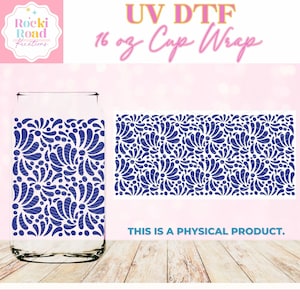 Blue Talavera UV Dtf Cup Wrap (670) | 16oz. Glass | DIY Crafts |Libbey Cup Wraps | Mexican Design Talavera Art | Latina Art | Latina Magic