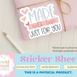 Made With Love Sticker Sheet (905) | Small Business Stickers | Happy Mail Packaging Stickers | Permanent Vinyl Stickers | Aesthetic Mail