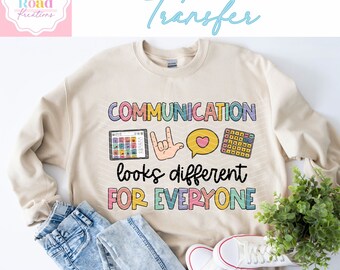 Communication Looks Different DTF Transfer | Black Letters | SLPA | Ready to Apply | Gift | SLP| Speech Therapist | Speech Therapy | Teacher