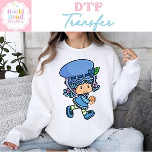 Fruity Friend Blue DTF Transfer | Made in 80s | Ready to Apply | Gift for Her | Retro 80s Cartoon | Cute Strawberry Doll | Trendy Apparel