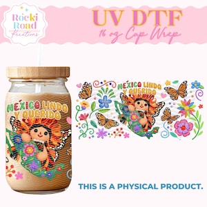 UVDTF Mexico Lindo Cup Wrap (6881) | 16oz. Glass | DIY Crafts | Libbey Cup Wraps | UVDTF transfers | Butterlies | Talavera | Trendy