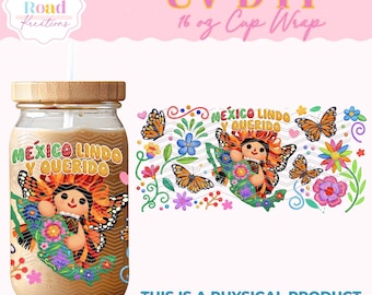UVDTF Mexico Lindo Cup Wrap (6881) | 16oz. Glass | DIY Crafts | Libbey Cup Wraps | UVDTF transfers | Butterlies | Talavera | Trendy