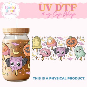 Trick or Treat Paletas (6576) |UV Dtf Cup Wrap 16oz. Glass | DIY Cup | Spooky Horror | Halloween Scary | Gift for Her | Trendy Wraps