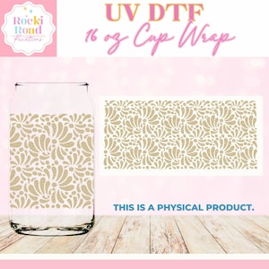 Beige Talavera (629) |UV Dtf Cup Wrap 16oz. Glass | DIY Cup | Latina Trendy Wrap | Mexican Design | Neutral Boho Talavera | Latin Heritage