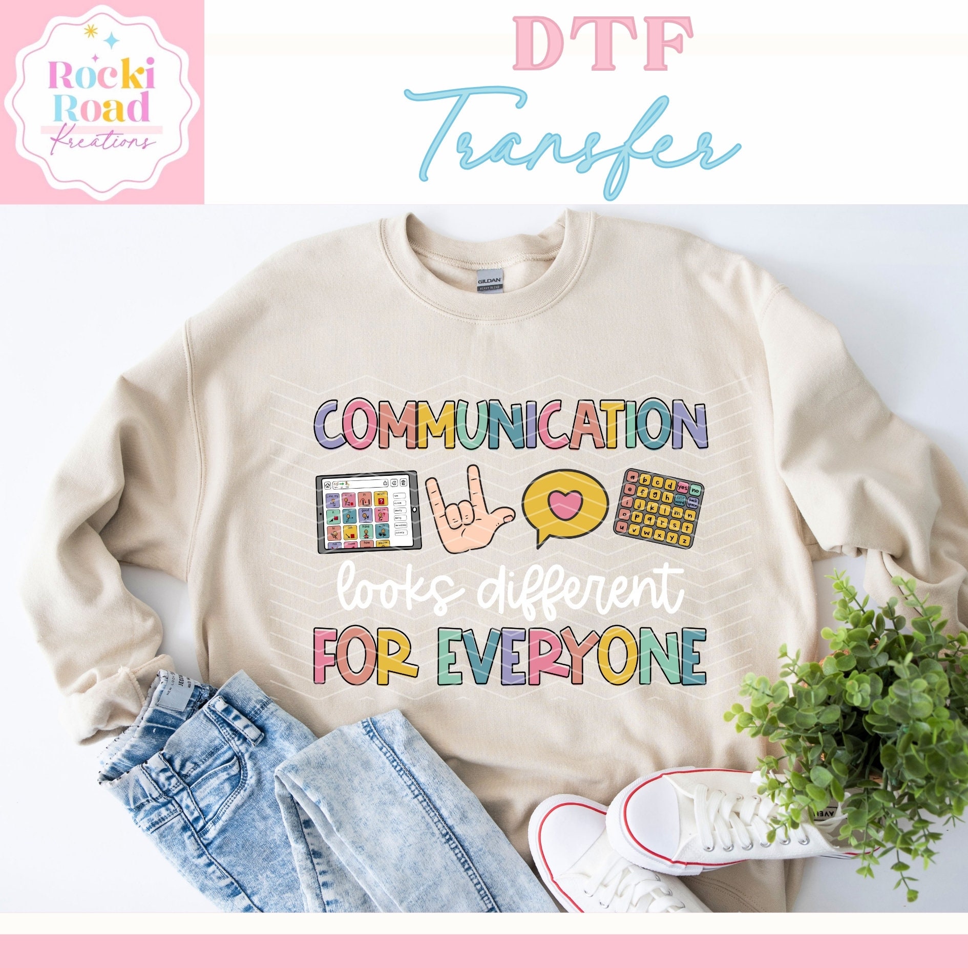 Communication Looks Different DTF Transfer | White Letters | SLPA | Ready to Apply | Gift | SLP| Speech Therapist | Speech Therapy | Teacher
