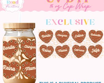 Barro Hearts UV Dtf Cup Wrap 16oz. | Mexican Talavera | Latina Trendy New Wrap | Barro Pottery Women Empowering | Bonita Talavera