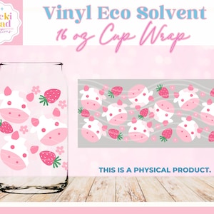 Pink Berry Cows  (241) Vinyl Cup Wrap for 16oz. Glass Can | Permanent Adhesive Vinyl | Gifts for Her | Pink Cow Print | Pink Strawberry
