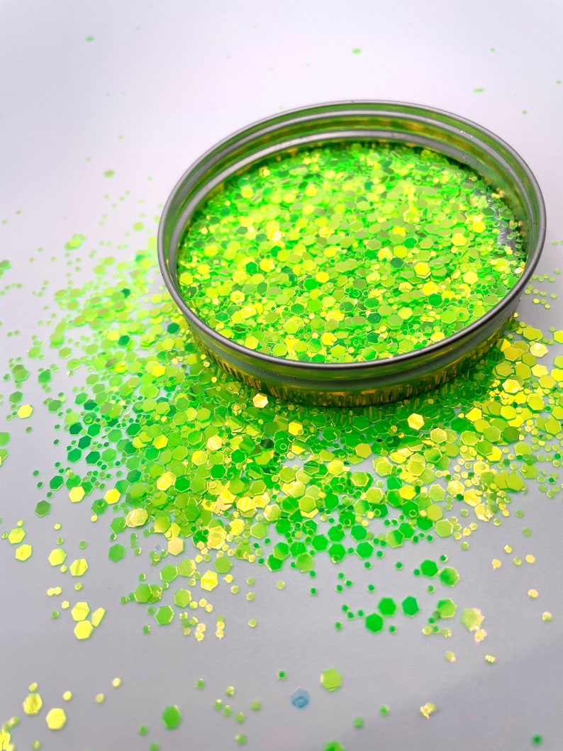 Fluorescent Neon Green Glow in the Dark Iridescent Glitter for Etsy