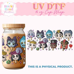 Mean Friends Paletas (6574) |UV Dtf Cup Wrap 16oz. Glass | DIY Cup | Spooky Horror | Halloween Scary | Gift for Her | Trendy Wraps