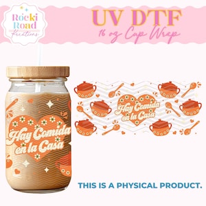 Hay Comida en Casa (600)  UVDTF Cup Wrap 16oz. | Mexican Barro Cup Stickers Latina Mexican Modern Senora Life Decals for Coffee Mug